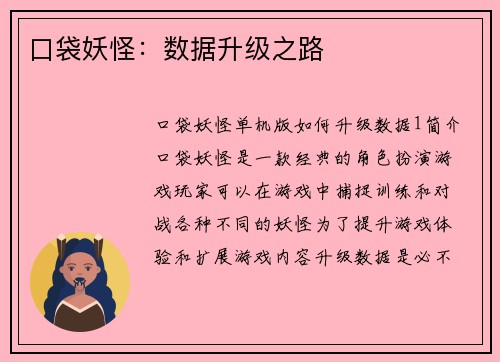 口袋妖怪：数据升级之路